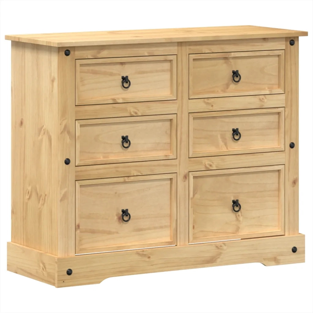 Cassettiera Corona 110x43x91 cm in Legno Massello di Pino 4005676