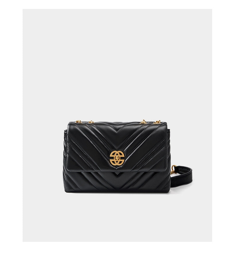 Borsa quadrata da donna in vera pelle nera con catena