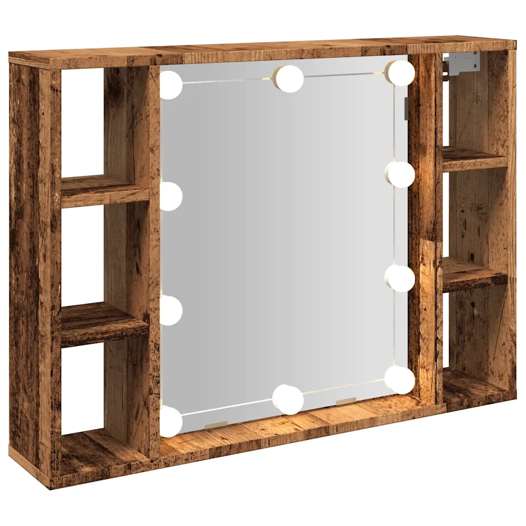 Mobile a Specchio LED Legno Antico 76x15x55 cm Multistrato 857001