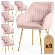 Set di 6 Sedie in velluto con cuciture verticali FLORENCE Rosa Cipria gambe oro
