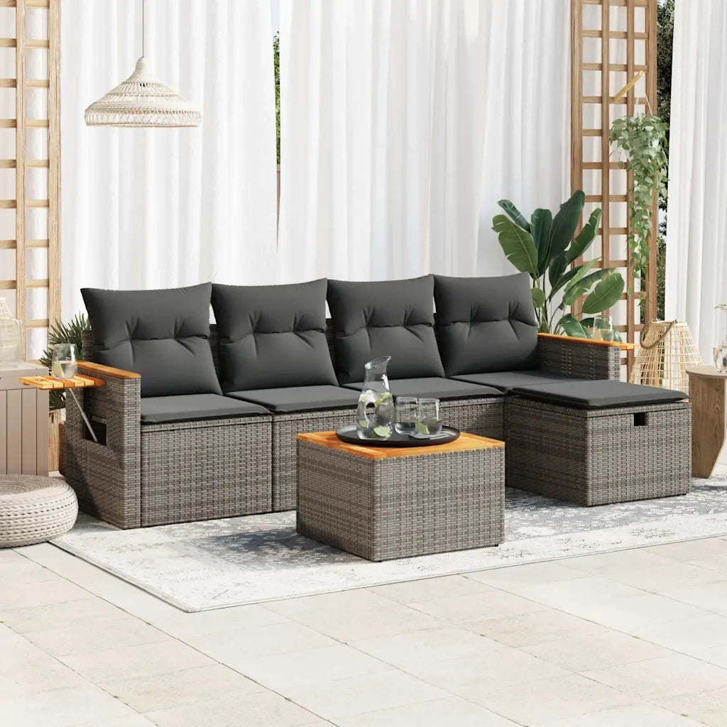 Set Divano da Giardino 6 pz con Cuscini Grigio in Polyrattan 3325966