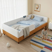 Letto singolo imbottito in velluto e legno 90x200 bianco 2 tasche bordo antiurto