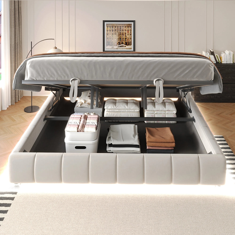 Letto-Xylo-180x200 cm-LED, idraulico, sospeso, beige