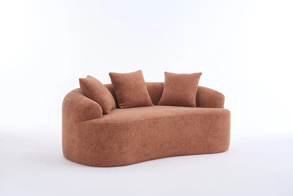 Divano 2 posti 153x94x63 cm in ciniglia corallo, 3 cuscini, per piccoli spazi