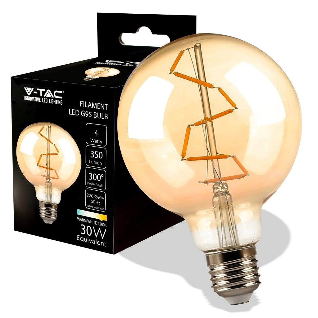 VT-2024 LAMPADINA LED E27 4W BULB G95 GLOBO FILAMENT VETRO AMBRATO - SKU 217146 - V-TAC