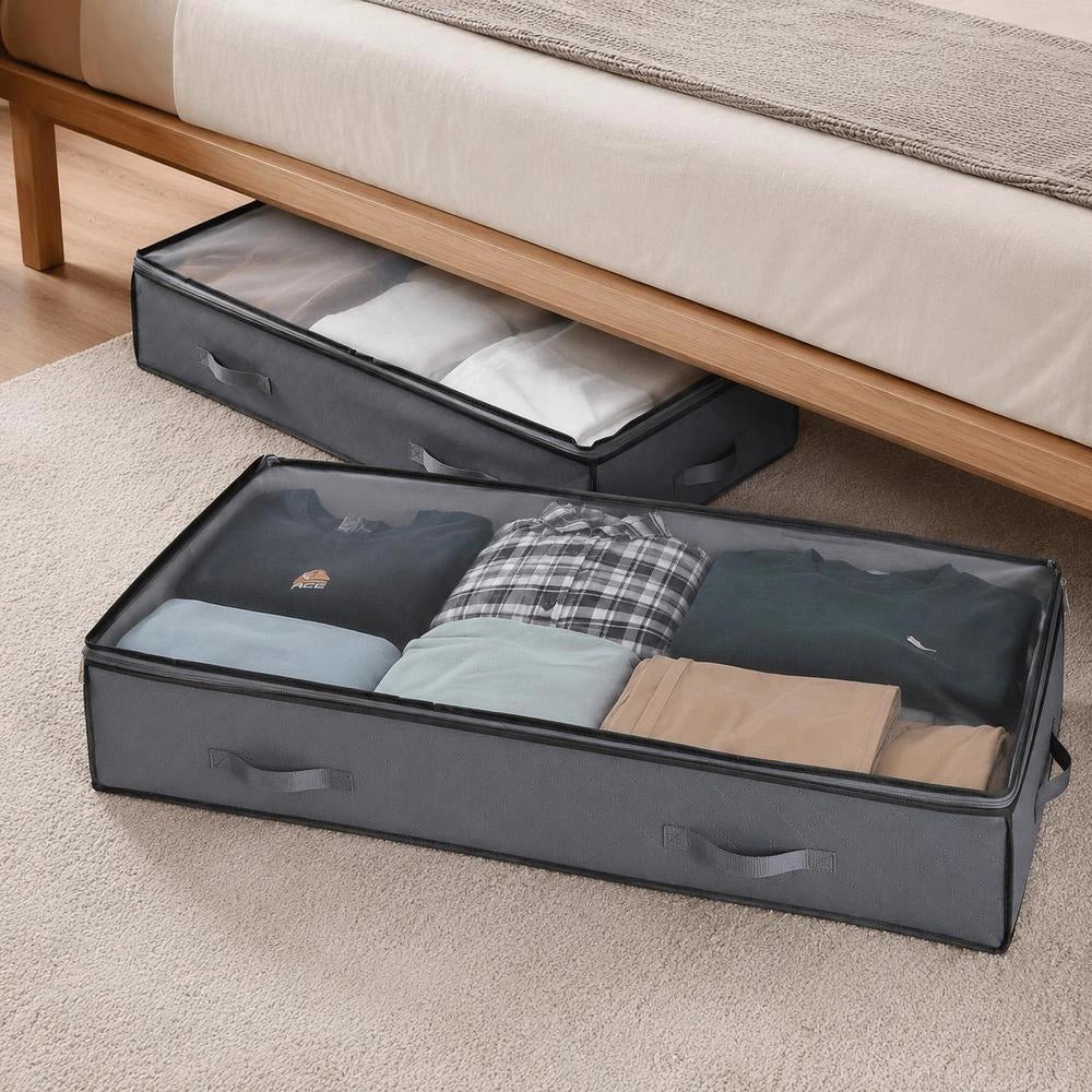 Underbed Storage Bag 4 Pieces (996 X 500 X 180 Mm) Underbed Container With Transparent Lids (90 L), Storage Box Organizer For Clothes Shoes Bedroom