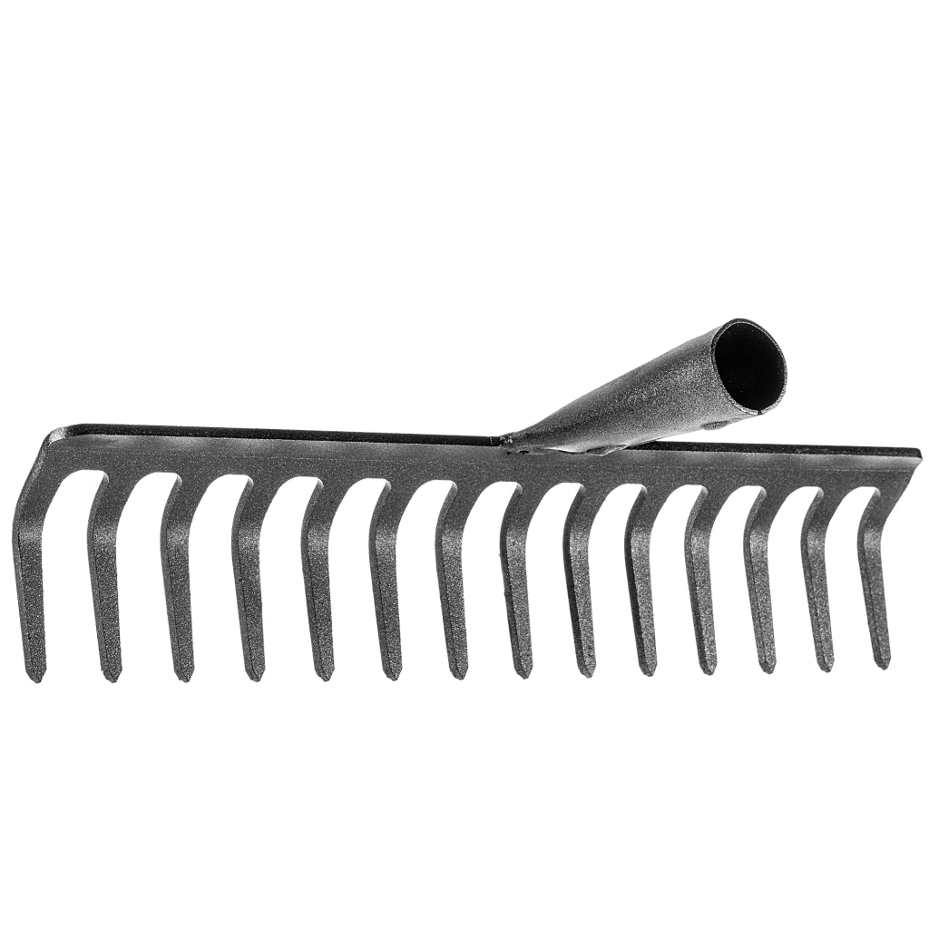 Rastrello per foglie in acciaio KADAX a 14 denti, senza manico, per terra ed erba.