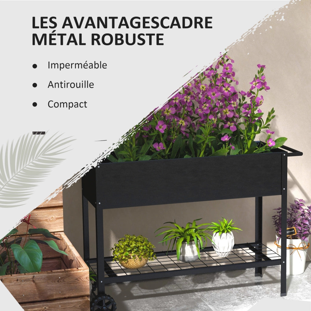 Fioriera con Ruote e Vassoio ¨C zephmum ¨C 109x39x80 cm Nero