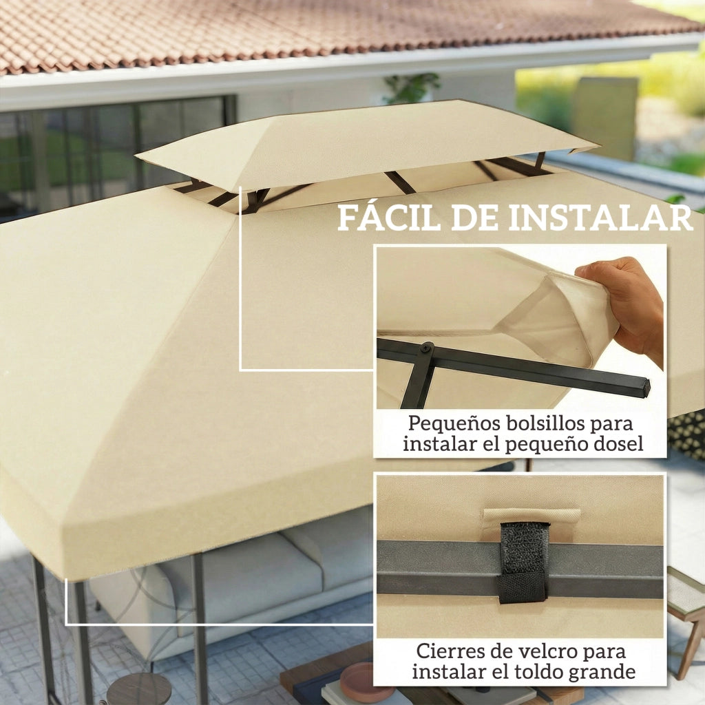 Toldo da giardino 4x3 m ¨C zephmum ¨C bianco crema, doppio tetto, fori di drenaggio