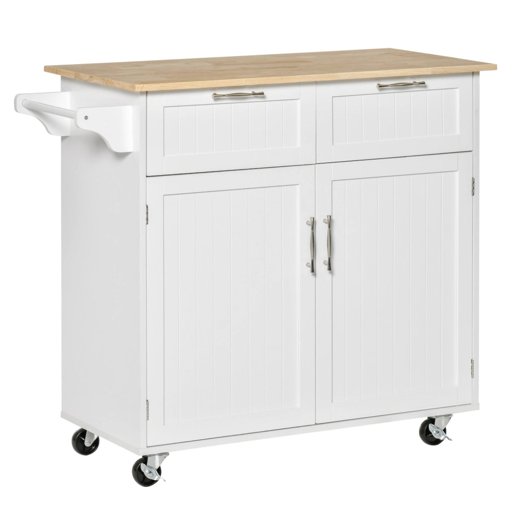 EasyComfort Carrello da Cucina Multiuso in Legno con 2 Cassetti, 104x46x91cm - Bianco