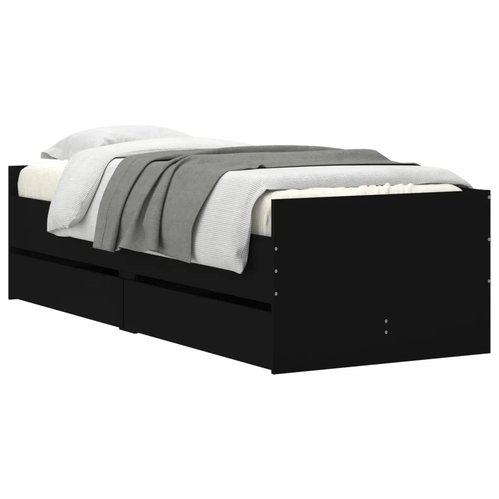 Letto singolo | Letto per adulti | Giroletto con Cassetti Nero 100x200 cm