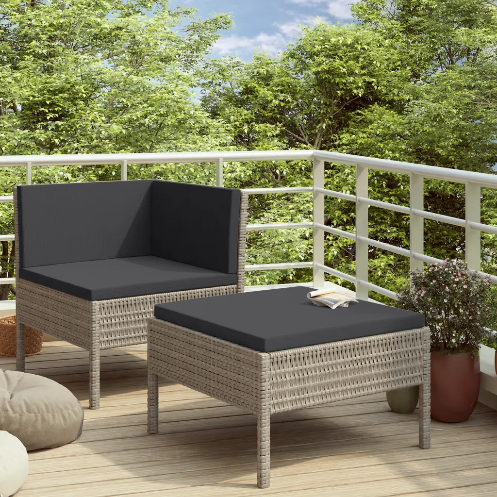 Set Divani da Giardino 2 pz | Set Salotto da Giardino con Cuscini in Polyrattan Grigio