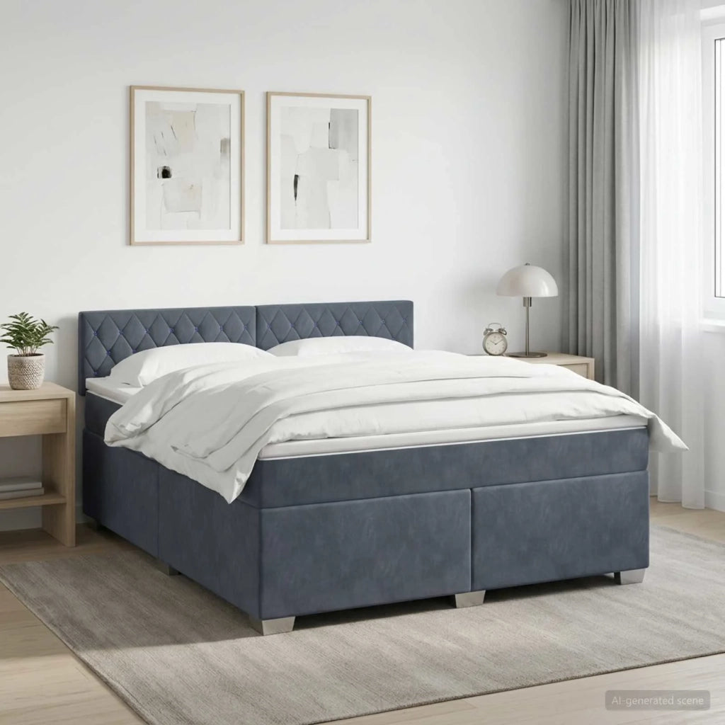 Letto con Box Spring, Materasso e LED Grigio Scuro 160 x 200 cm 3452205
