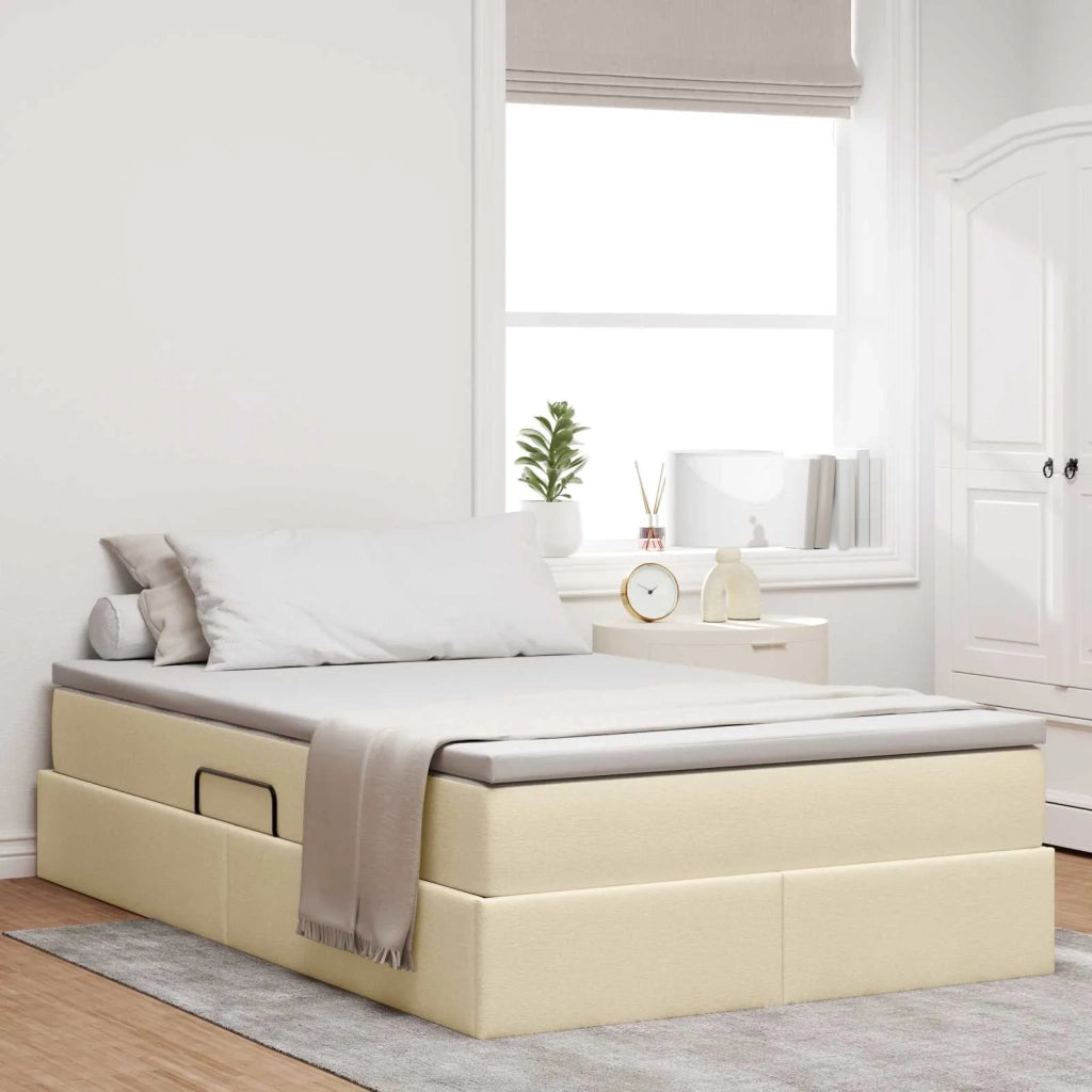 Letto con contenitore e materasso Crema 120 x 190 cm Poliestere