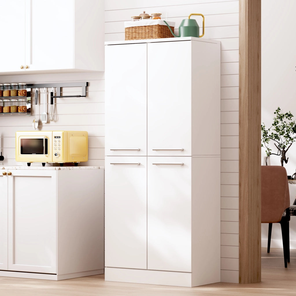 Dispensa alta con ripiani regolabili e 4 ante, finitura lucida, per cucina e sala da pranzo, 76 × 42 × 180 cm