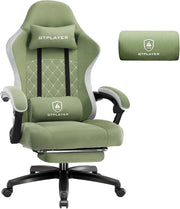 Sedia da gaming, in tessuto, con cuscino a molla, ergonomica, girevole, con poggiapiedi, portata 150 kg, colore: verde