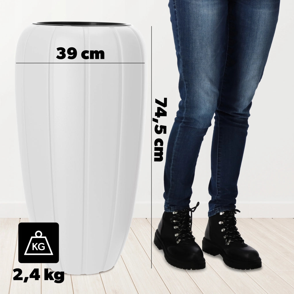 Vaso da giardino alto KADAX con inserto, bianco, 75 cm, in plastica 3D