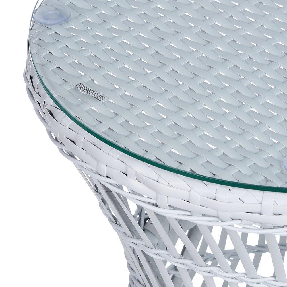 Set di bistrot tavolo e 2 sedie in rattan e vetro temperato bianco sporco balcone terrazzo giardino esterno