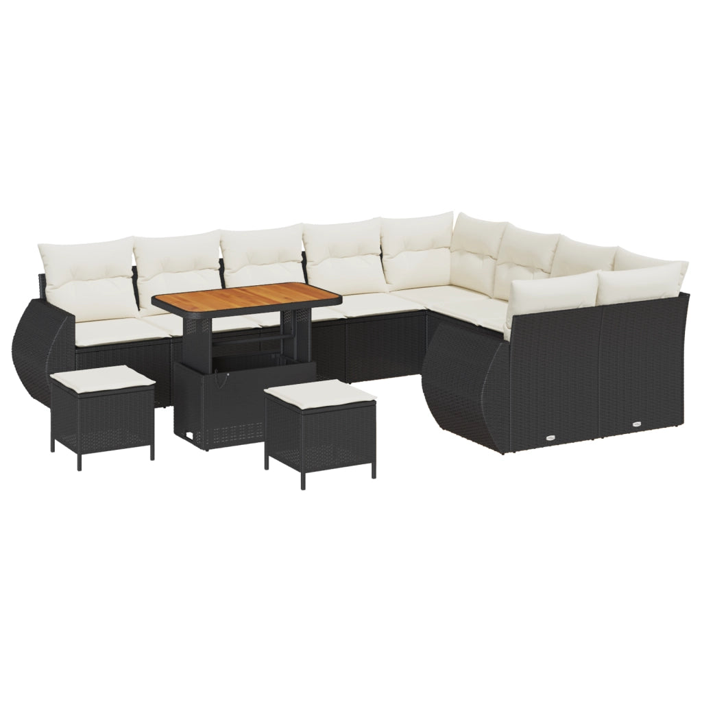 Set di divani da giardino da 12 pezzi con cuscini Nero Polyrattan Acacia