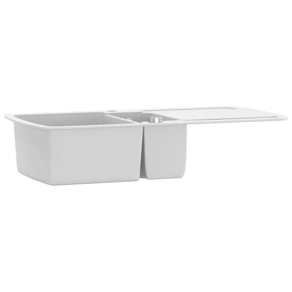 Lavello da Cucina in Granito Vasca Doppia-Lavandino-Lavabo Bianco 839290