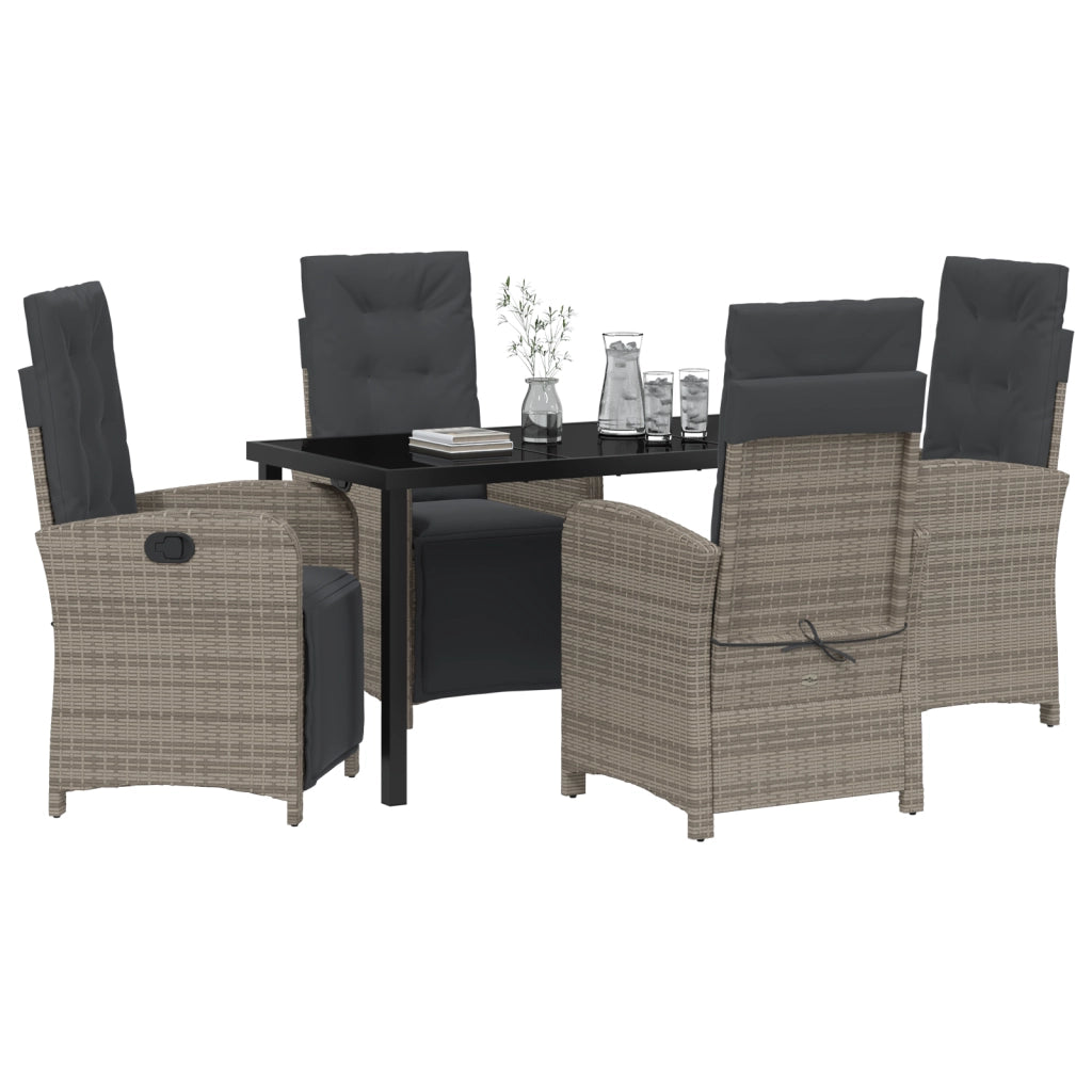 Set da Pranzo Giardino 5 Pezzi Cuscini Grigio Polyrattan