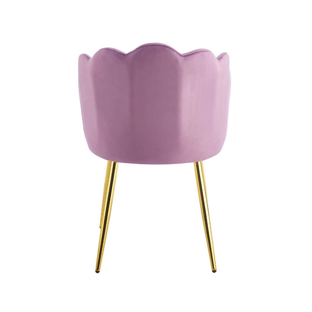 Poltroncina Elegante in Velluto con Schienale a Conchiglia, Cuscino e Gambe in Acciaio, Sedia Imbottita elegante Violetto