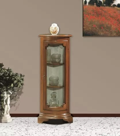 Vetrina ad angolo vetro curvo classica legno tinta noce 33x33x112 - Mobili 2G