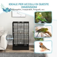 Gabbia per Uccelli con Vassoio Estraibile e Posatoi, Voliera per Pappagalli, 61x36.5x98cm, Nero
