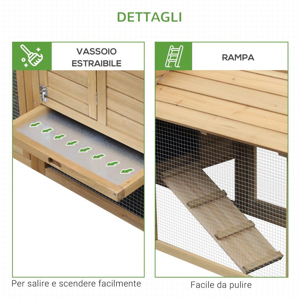 Easycomfort Pollaio Prefabbricato in Legno per 2 Galline con Recinzione e Nido per Cova, 150.5x54x87cm