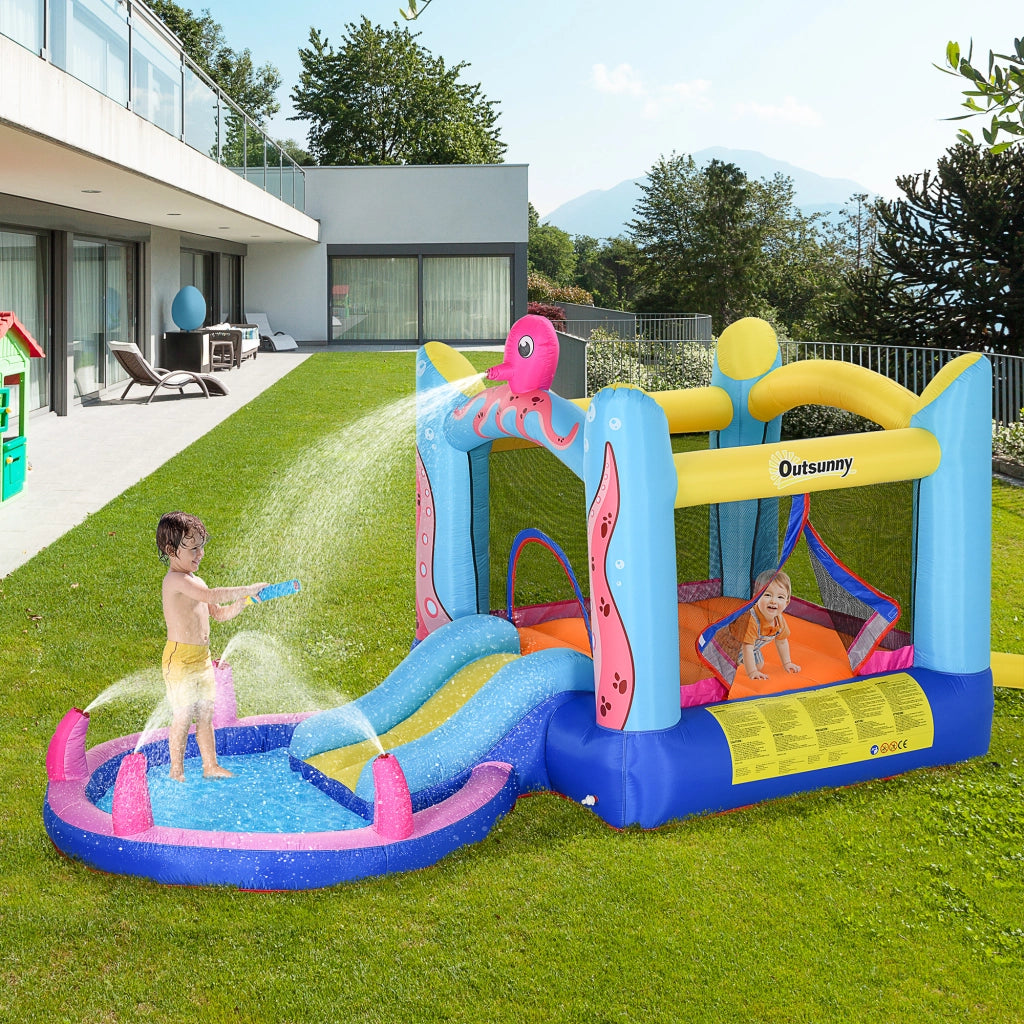 Castello Gonfiabile per Bambini con Scivolo e Piscina ¨C zephmum ¨C Grigio 3.6x1.75x1.8m