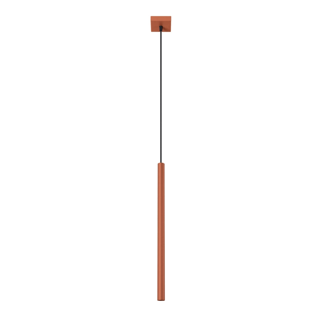 Lampada a sospensione tubo moderna ocra rossa 50cm G9