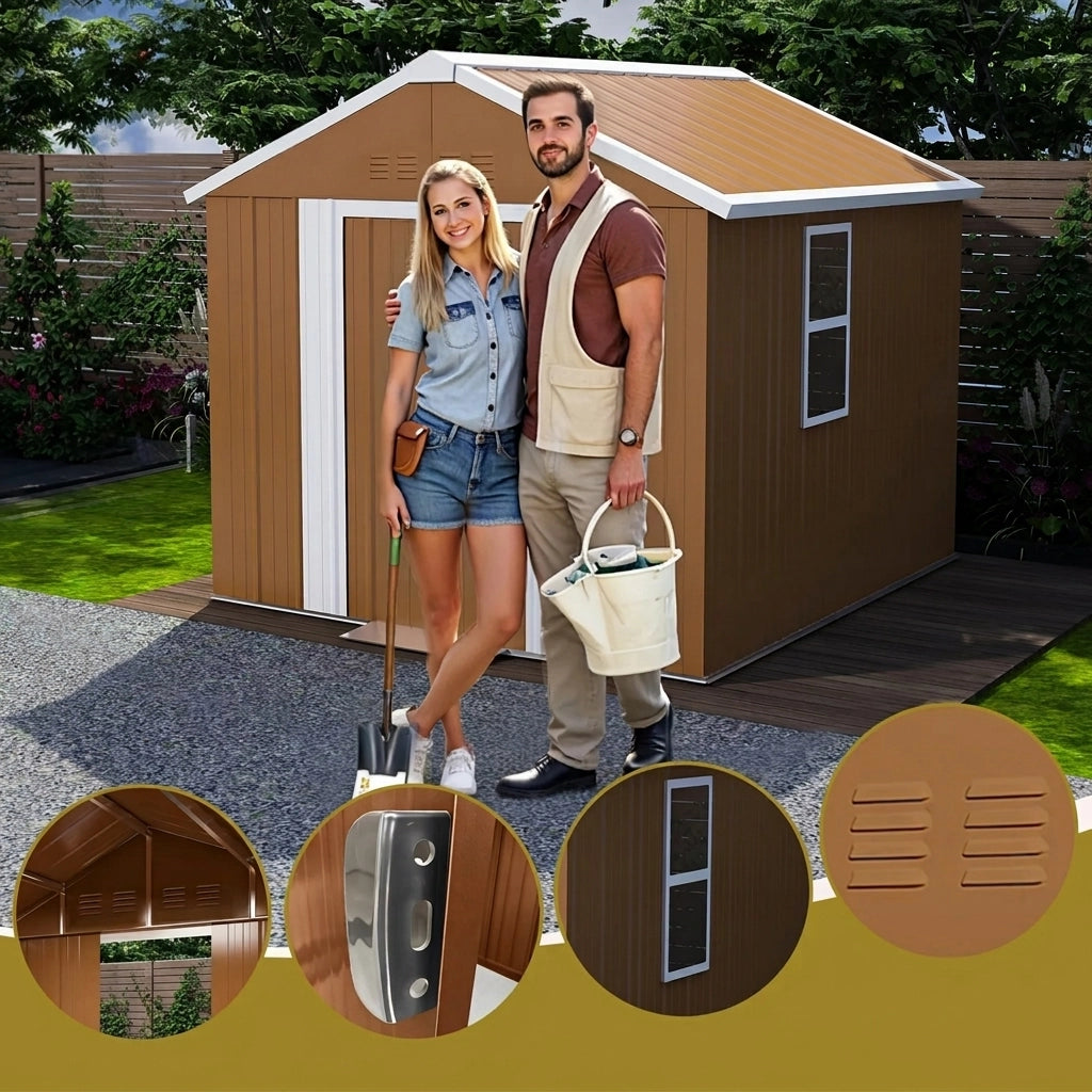 Capannone Da Giardino In Acciaio 180x96x194cm Con Finestra Porta Serrabile E Prese D Aria Senza Piatto Base
