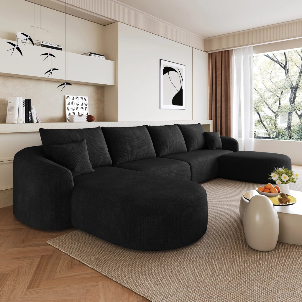 Divano angolare modulare senza montaggio in tessuto nero per soggiorno e camera da letto 336 × 168 × 85 cm