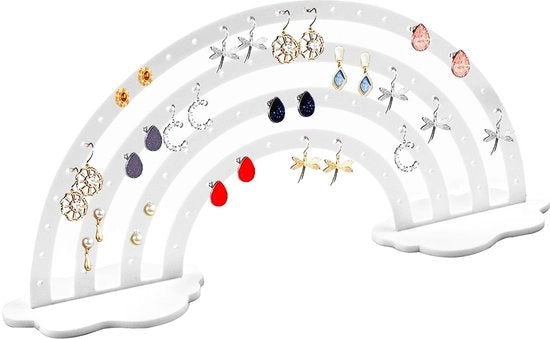 Standarizzatore di gioielli, standard per orecchini, standard per orecchini, custodia per acrilico con 66 aperture di appoggio per 33 paia di orecchini, per la toeletta, display per gioielli (bianco)