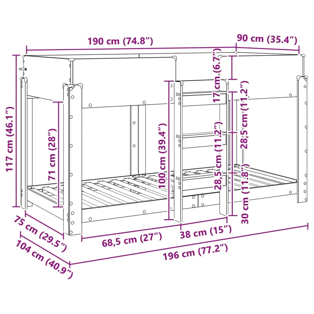 Letto a Castello per Bambini | Letto Infantile | Lettino Grigio Sonoma 90 x 190 cm