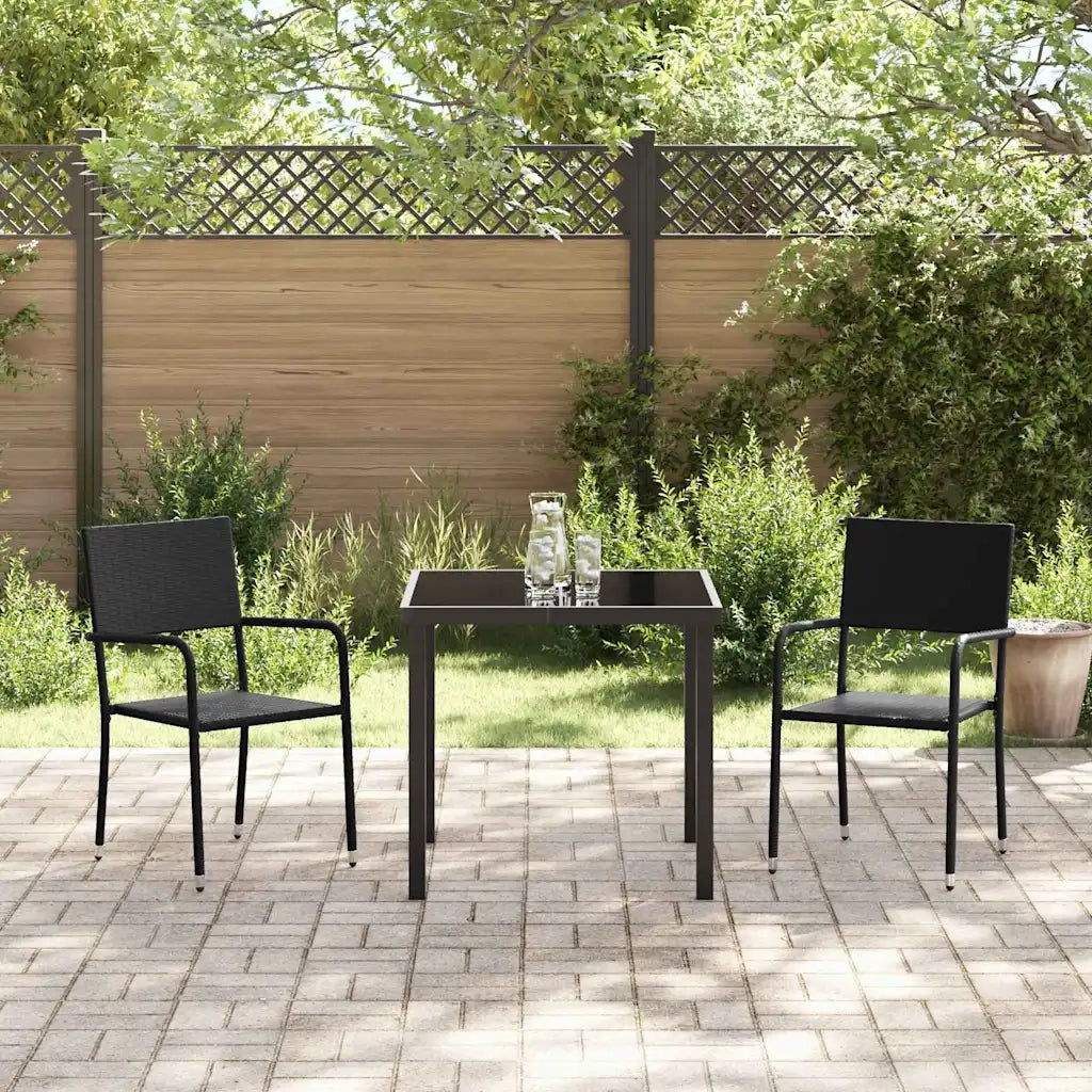 Set da Pranzo per Giardino con cuscino 3 pcs Nero polyrattan 3380036