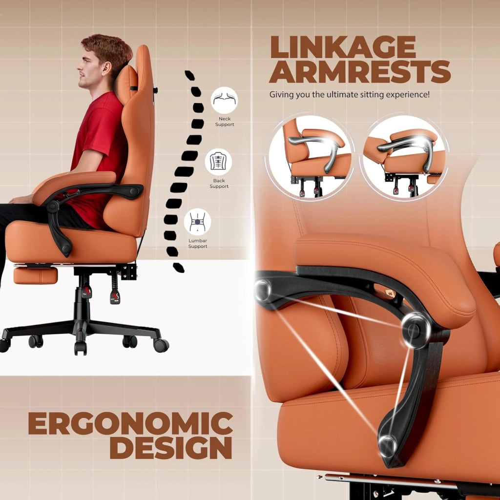 Sedia da gioco, traspirante, sedia da ufficio, ergonomica, in tessuto di alta qualità, ergonomica, schienale regolabile a 160°, poggiapiedi estraibile,carico 180 kg,arancione