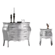 Gruppo 1 cassettiera 2 comodini bombati foglia argento maniglie swarovski (1251+1252) - Mobili 2G