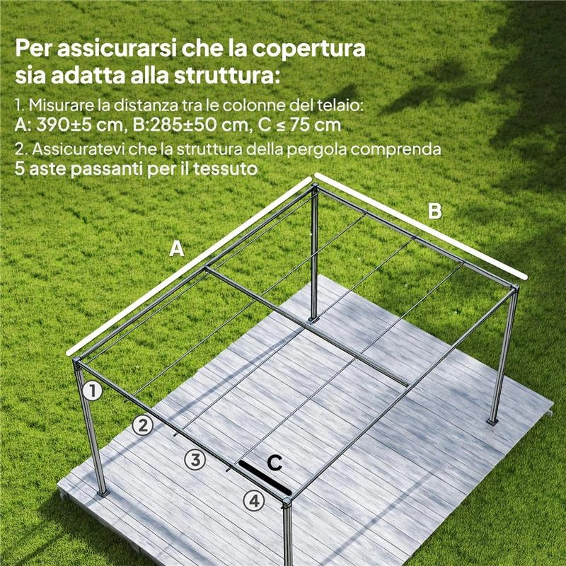 TELO PERGOLA PER ESTERNI ANTI UV IN POLIESTERE GRIGIO SCURO CON 8 FORI DI DRENAGGIO, 392X350 CM
