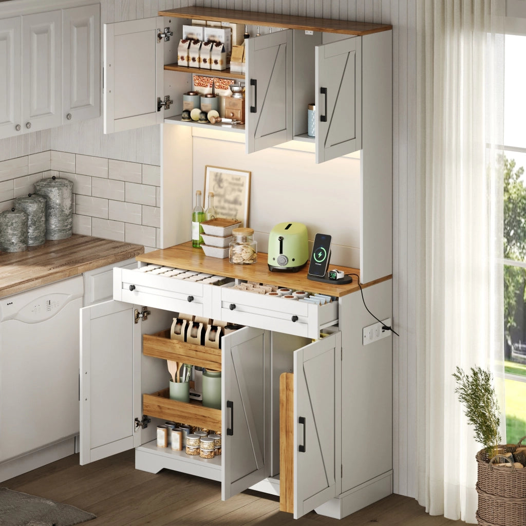 ARMADIO DA CUCINA 100x40x180 cm MDF Naturale/Bianco con LED RGB