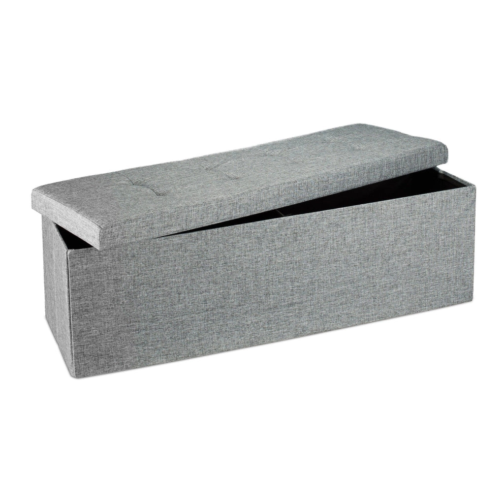 Panca portaoggetti in lino con coperchio grigio 114 cm 3013010