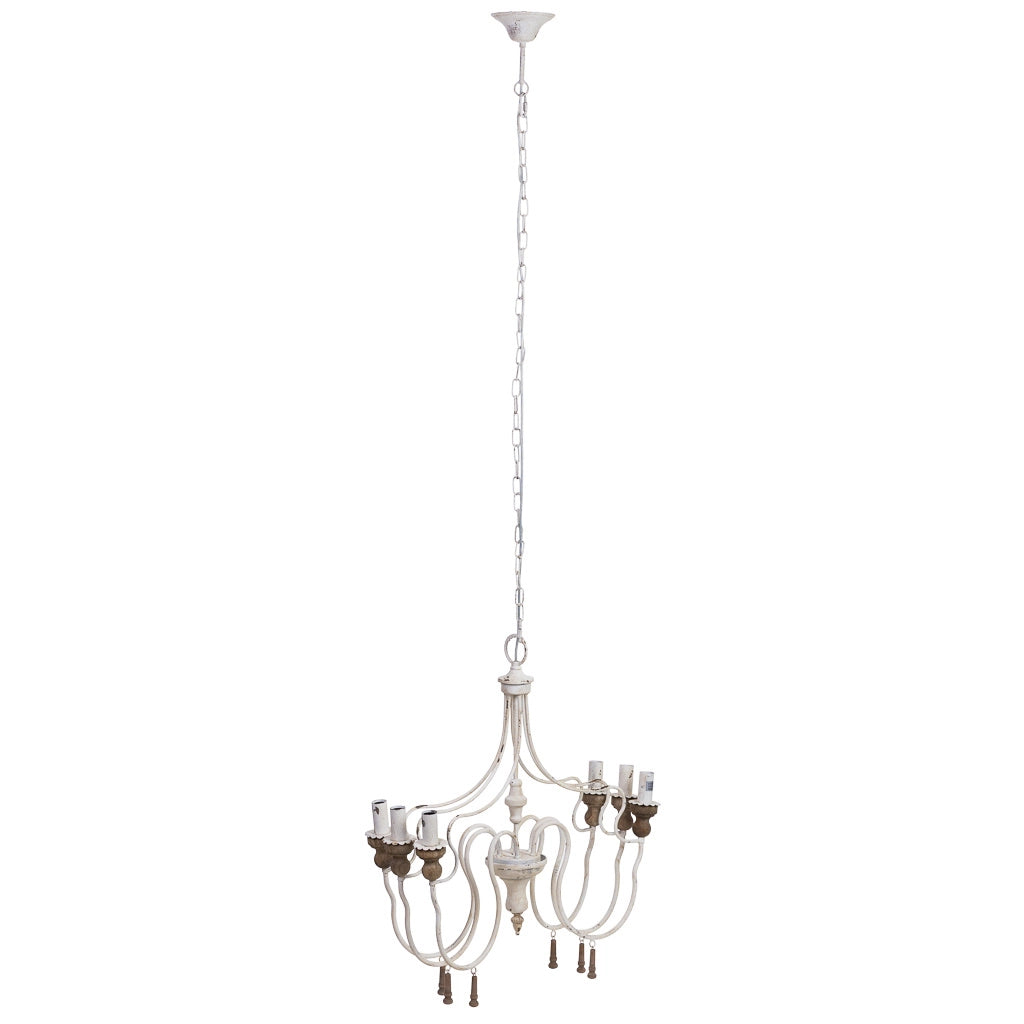 Lampada da soffitto in legno e metallo bianco invecchiato 68x60x64h