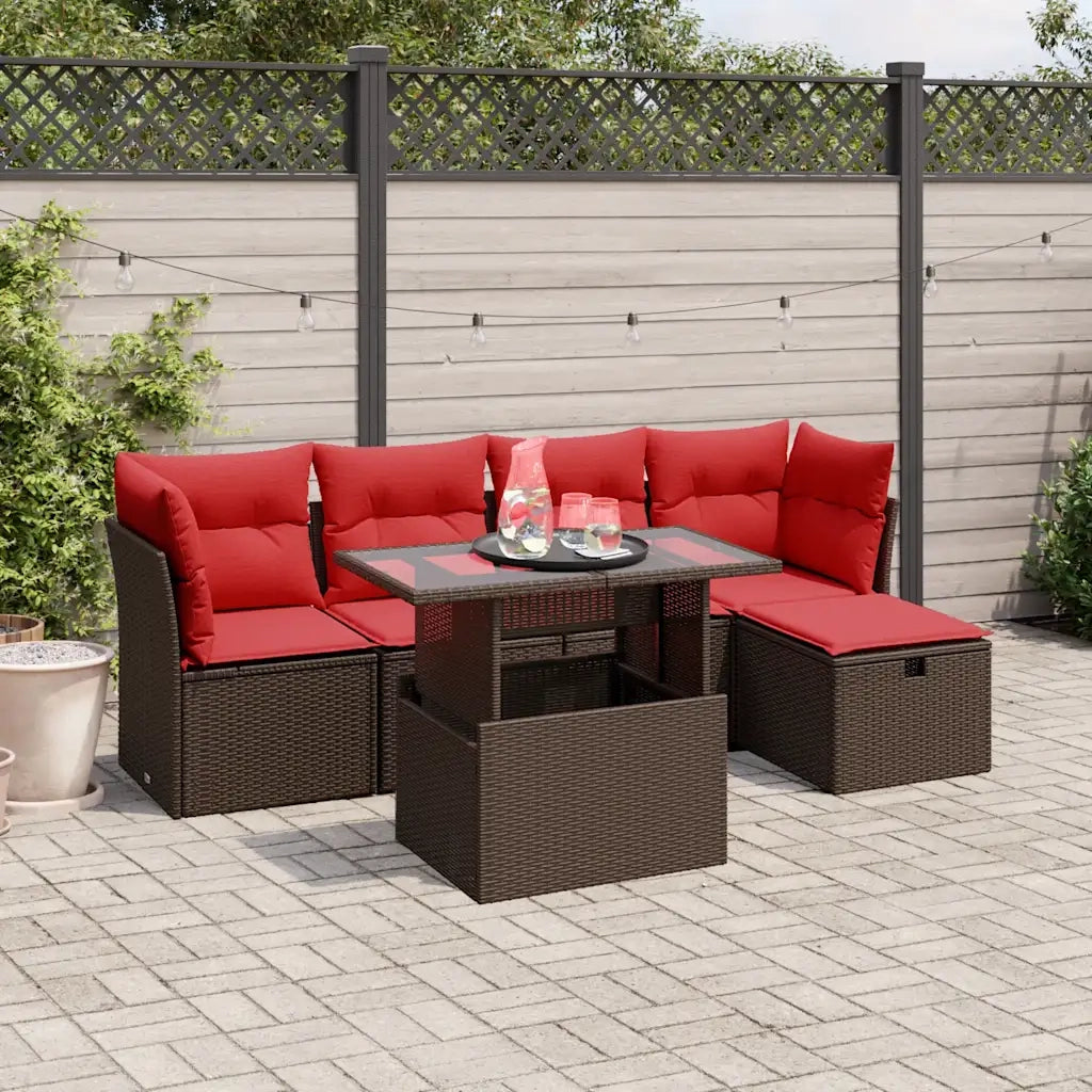 Set Divani da Giardino 6 pz con Cuscini Marrone in Polyrattan 3274644