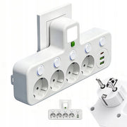 Scatola di Alimentazione - 4 Prese con USB-C - 2500W 10A - Interruttori Indipendenti - Lampada da Tavolo - Materiale PC Sicuro - Per Casa, Ufficio e Camera