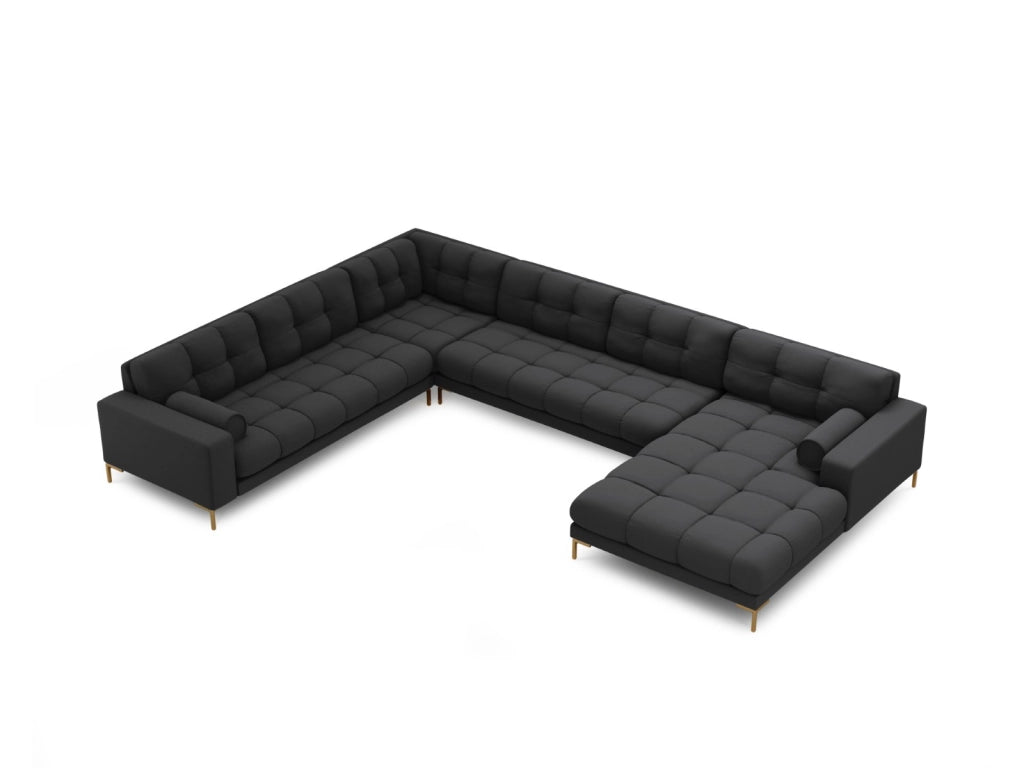 Cosmopolitan Design - Divano panoramico sinistro "Bali" 7 posti in tessuto strutturato grigio scuro 