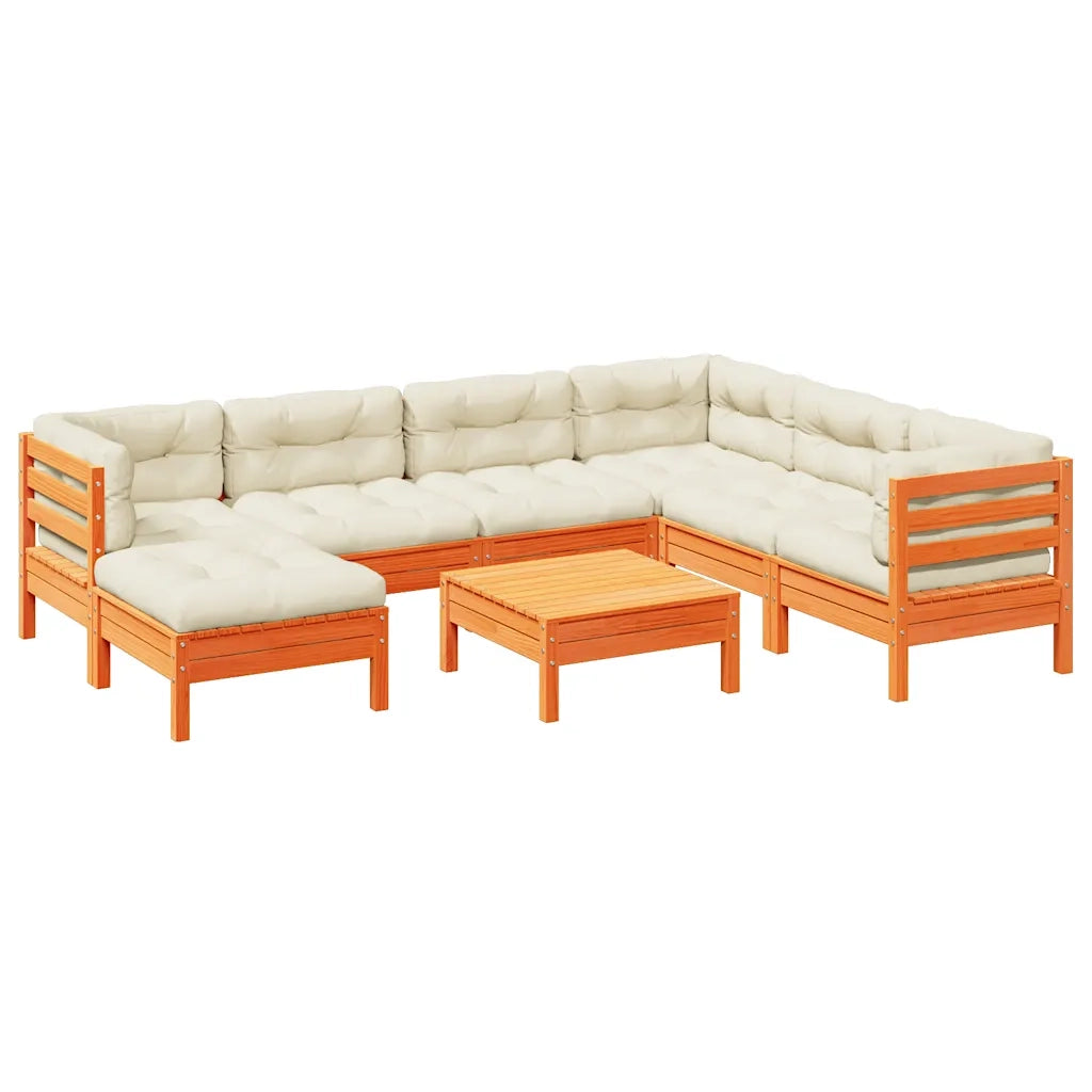 Set Divani Giardino 8 pz con Cuscini Marrone Cera Massello Pino 3299560