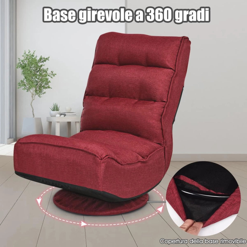 Poltrona Relax da Terra Pieghevole Reclinabile Girevole, Poltrone da Divano per Studio Salotto, con Schienale, Ottima per Rilassarti (Vino)