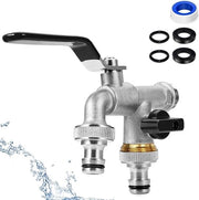 Doppia valvola per acqua 1/2 pollice - rubinetto da giardino 3/4 pollice con 2x uscita 3/4 pollice - resistente all'ossidazione e al congelamento - nero - per giardino e uso domestico
