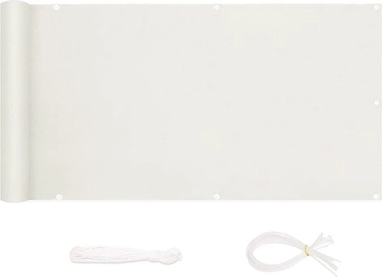 Schermo per balcone, opacizzante, protezione dal vento e UV, resistente al tempo, 75/90/120 cm x 600/500/300 cm, con occhielli, cavo di nylon e corda, bianco