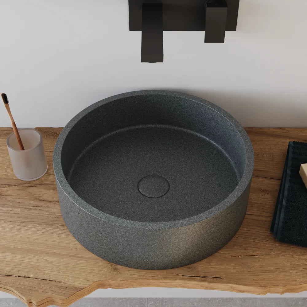 Lavabo da appoggio tondo in microcemento 39x12 cm grigio | Ness